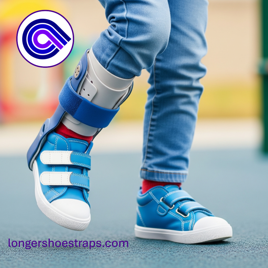 Child shoe strap extender for AFO brace —adds extra length hook and loop Velcro shoe